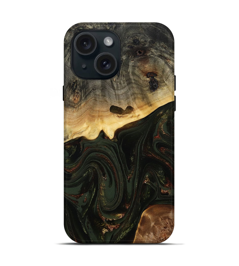 iPhone 15 Wood Live Edge Phone Case - Zaniyah (Green, 808658)