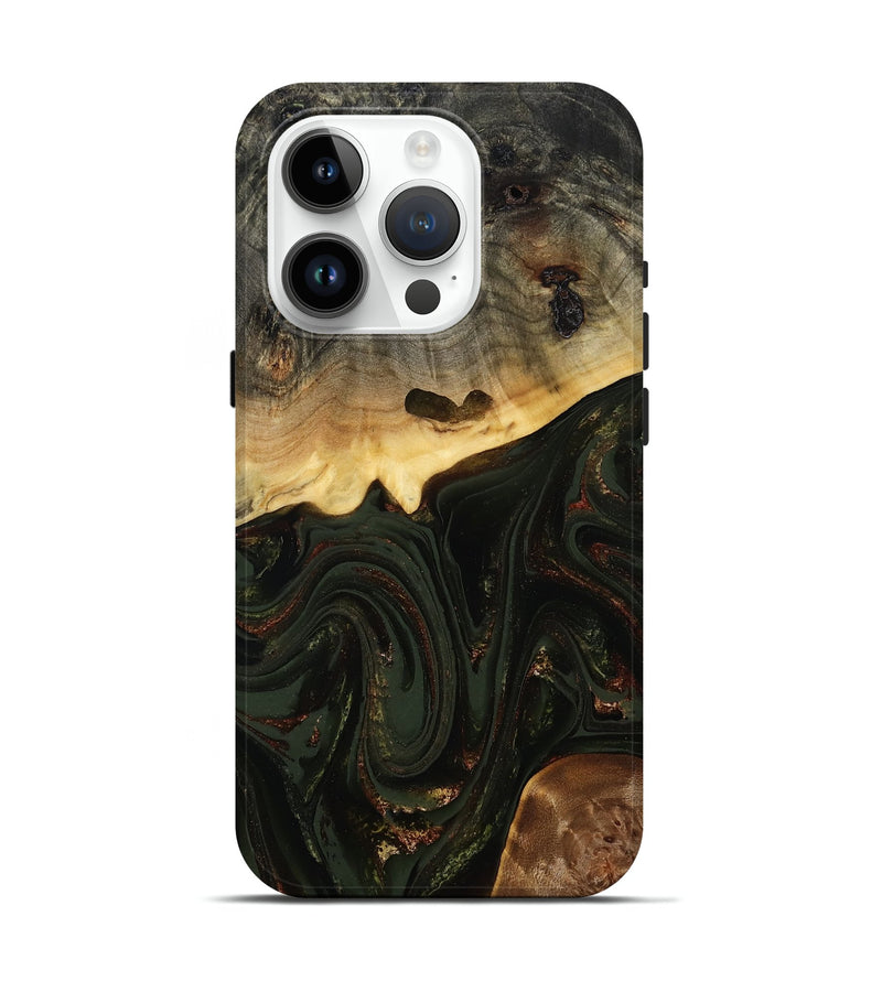 iPhone 15 Pro Wood Live Edge Phone Case - Zaniyah (Green, 808658)
