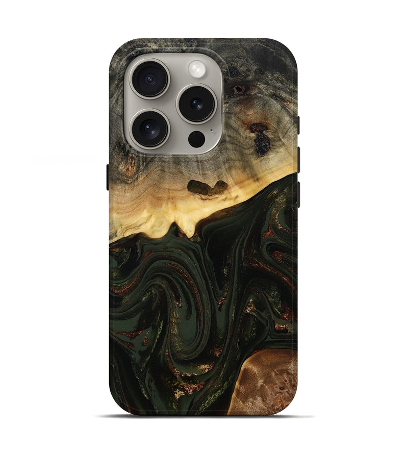 iPhone 16 Pro Wood Live Edge Phone Case - Zaniyah (Green, 808658)
