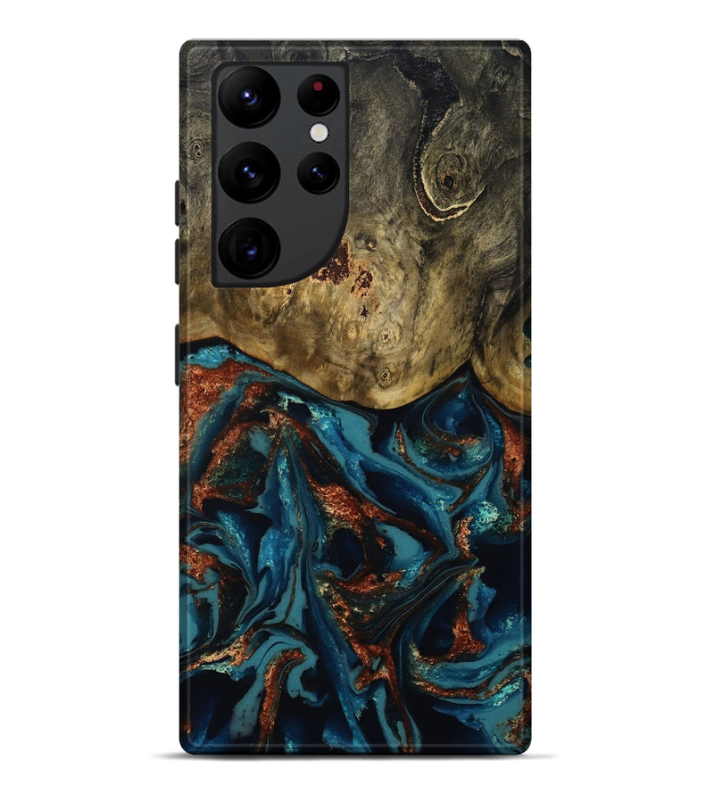 Galaxy S22 Ultra Wood Live Edge Phone Case - Giles (Teal & Gold, 808659)