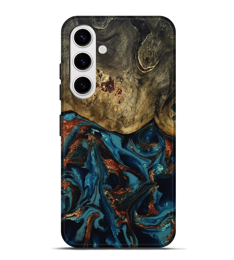 Galaxy S25 Plus Wood Live Edge Phone Case - Giles (Teal & Gold, 808659)