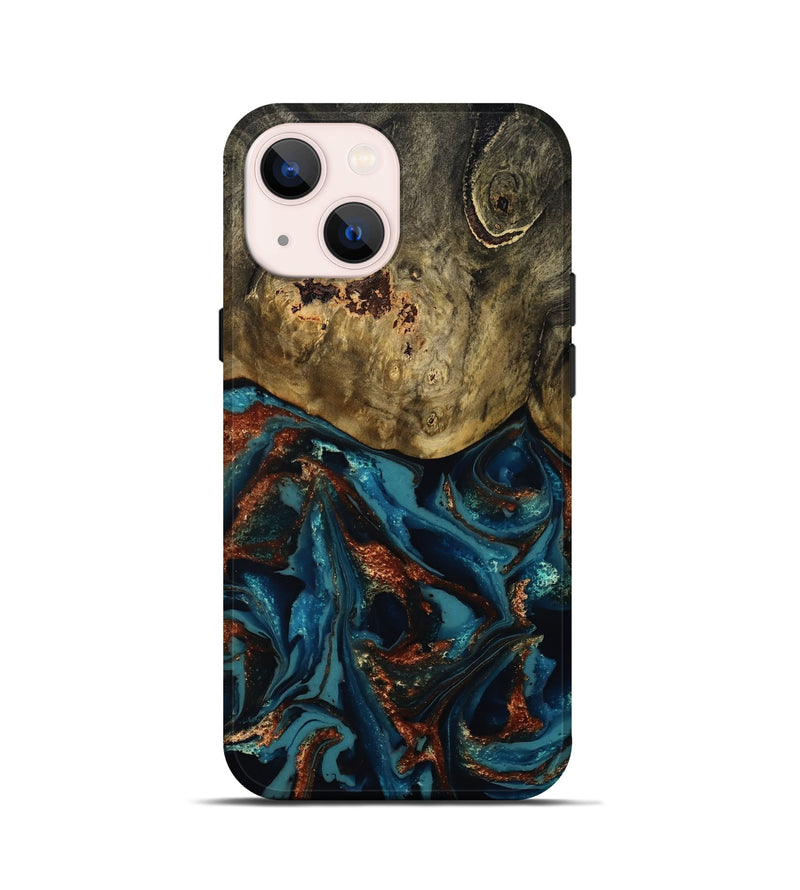 iPhone 13 mini Wood Live Edge Phone Case - Giles (Teal & Gold, 808659)