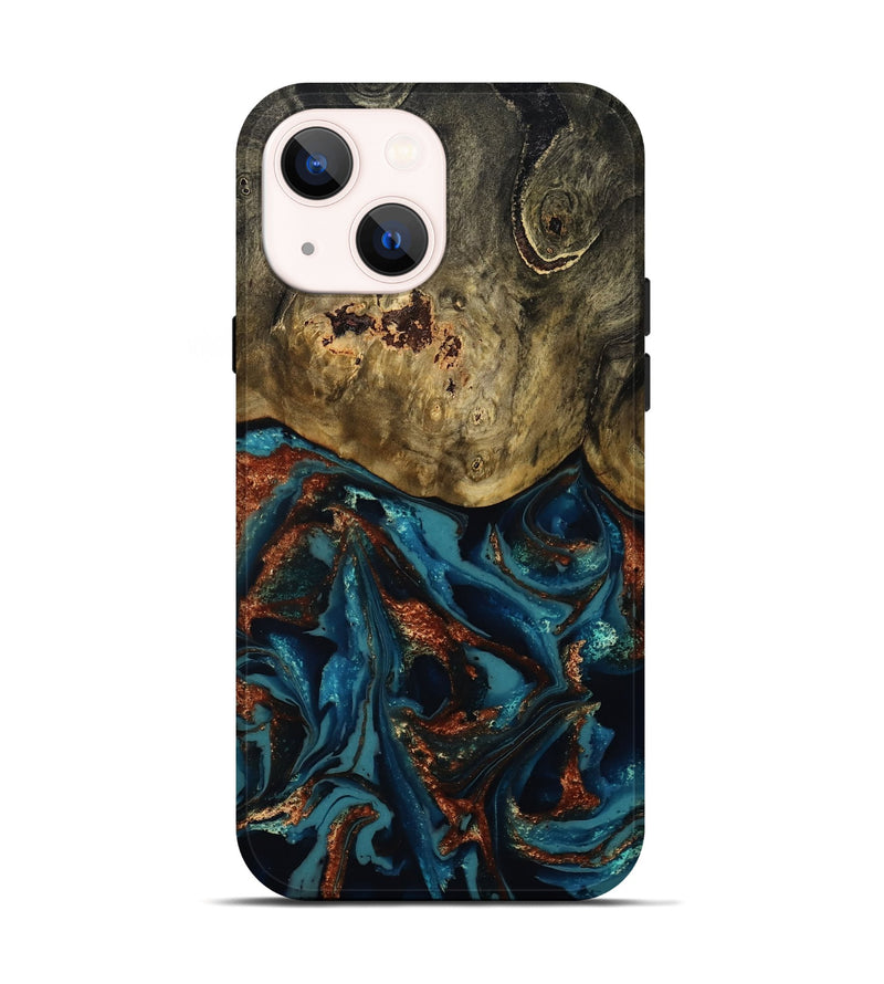iPhone 14 Wood Live Edge Phone Case - Giles (Teal & Gold, 808659)