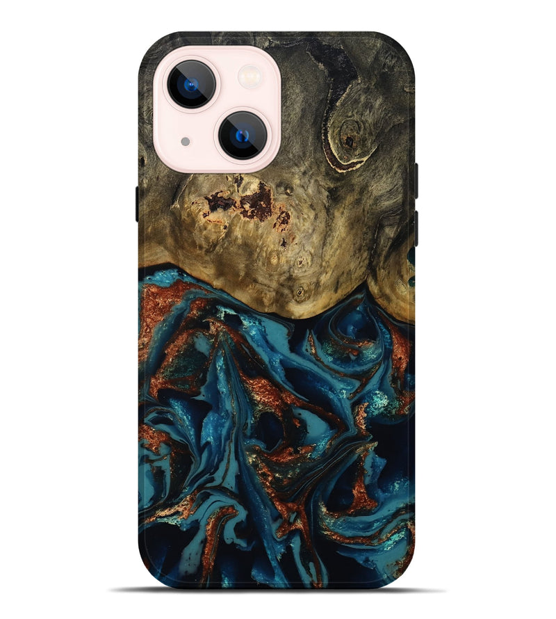 iPhone 14 Plus Wood Live Edge Phone Case - Giles (Teal & Gold, 808659)