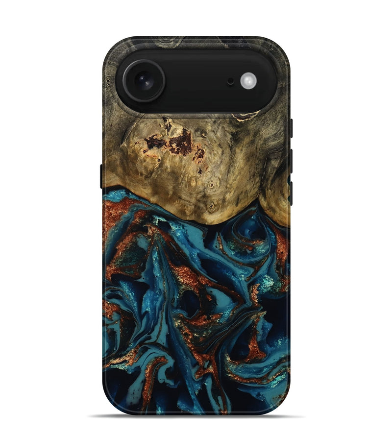iPhone 17 Air Wood Live Edge Phone Case - Giles (Teal & Gold, 808659)
