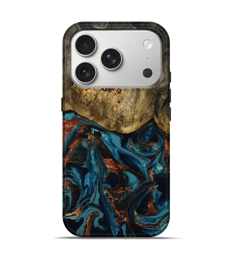 iPhone 17 Pro Wood Live Edge Phone Case - Giles (Teal & Gold, 808659)