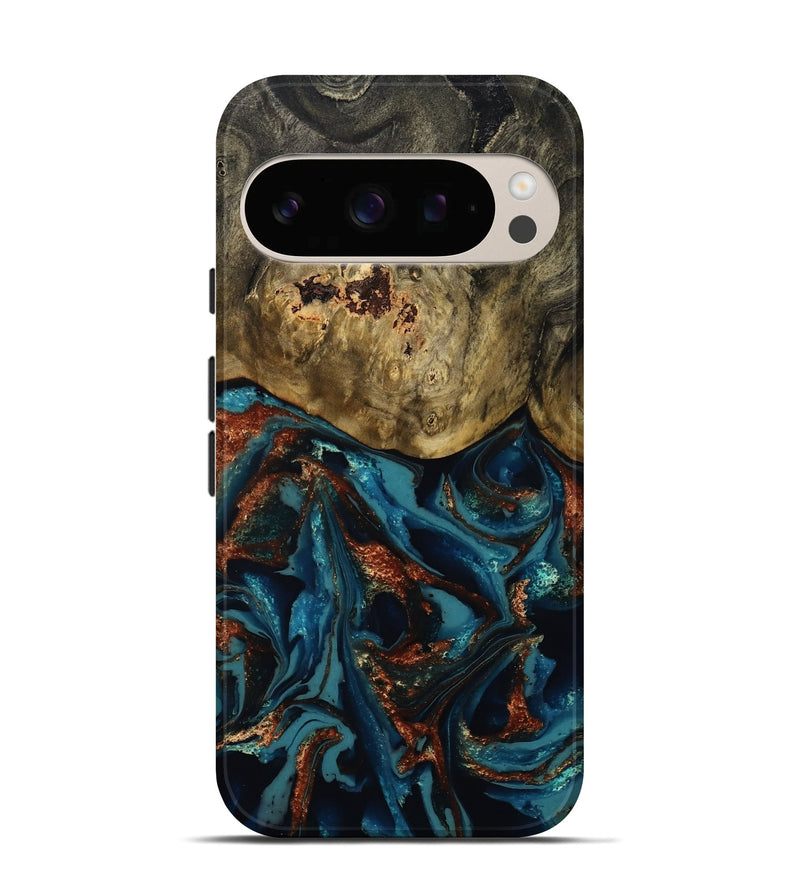 Pixel 10 Wood Live Edge Phone Case - Giles (Teal & Gold, 808659)
