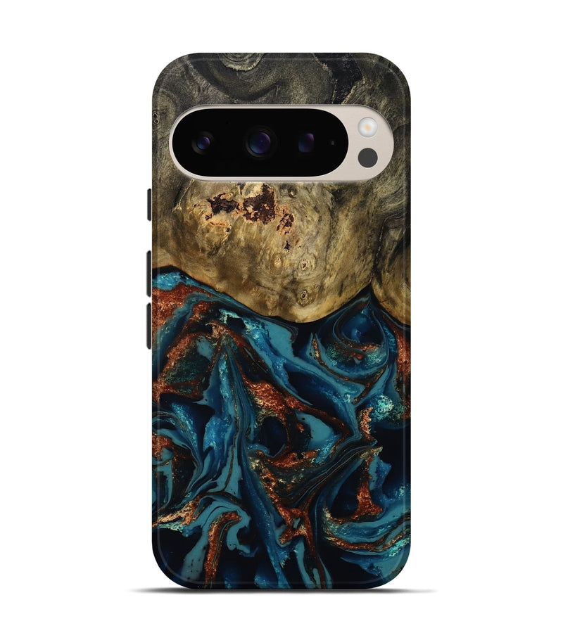 Pixel 9 Wood Live Edge Phone Case - Giles (Teal & Gold, 808659)