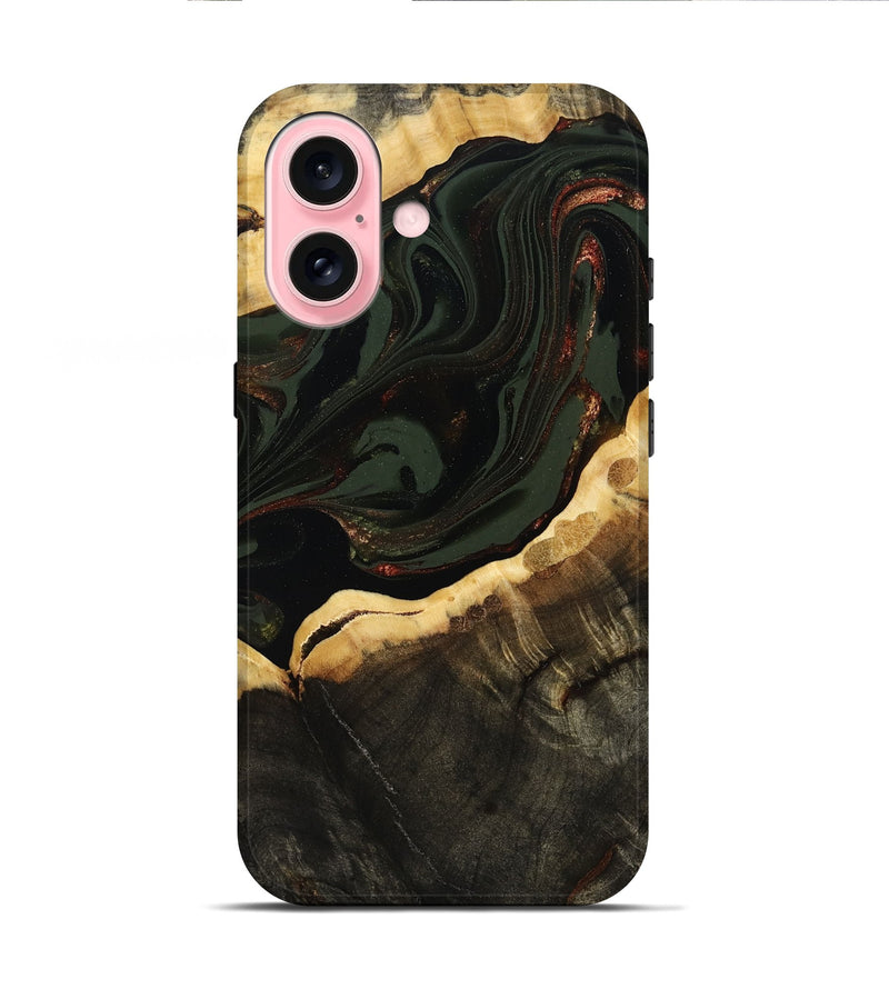 iPhone 16 Wood Live Edge Phone Case - Lessie (Green, 808661)