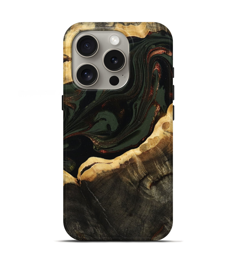 iPhone 16 Pro Wood Live Edge Phone Case - Lessie (Green, 808661)