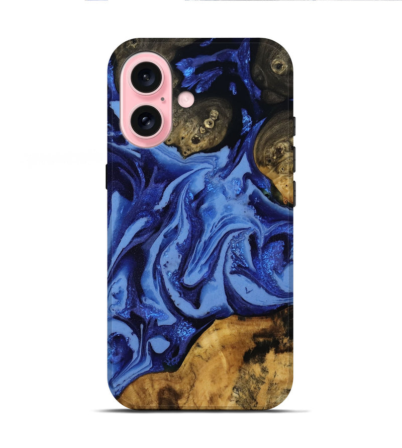 iPhone 16 Wood Live Edge Phone Case - Alyvia (Blue, 808662)