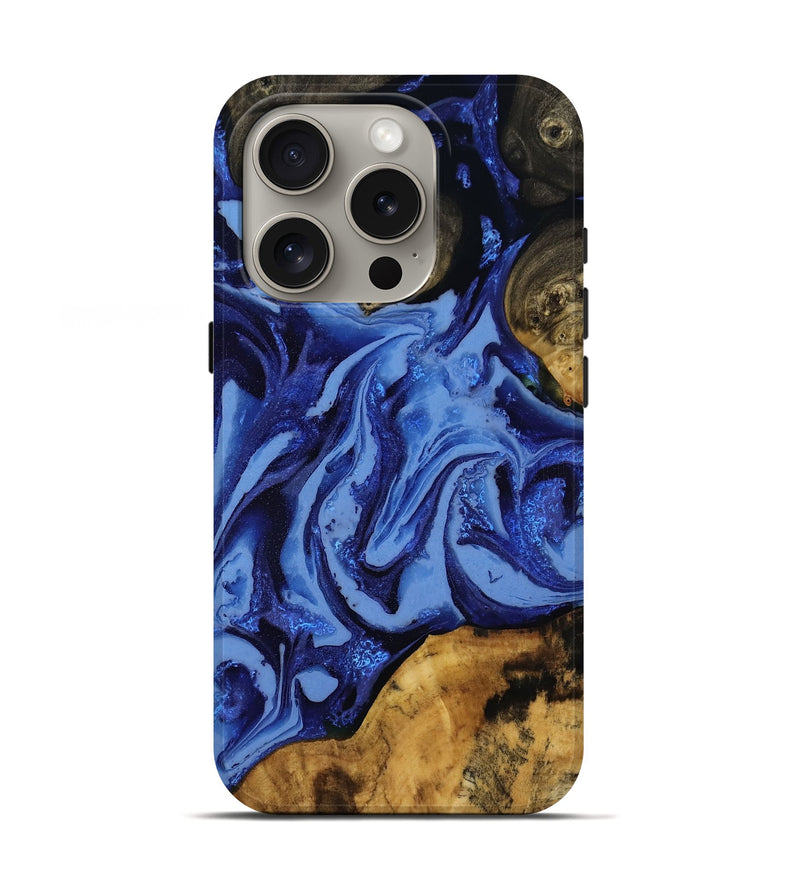 iPhone 16 Pro Wood Live Edge Phone Case - Alyvia (Blue, 808662)