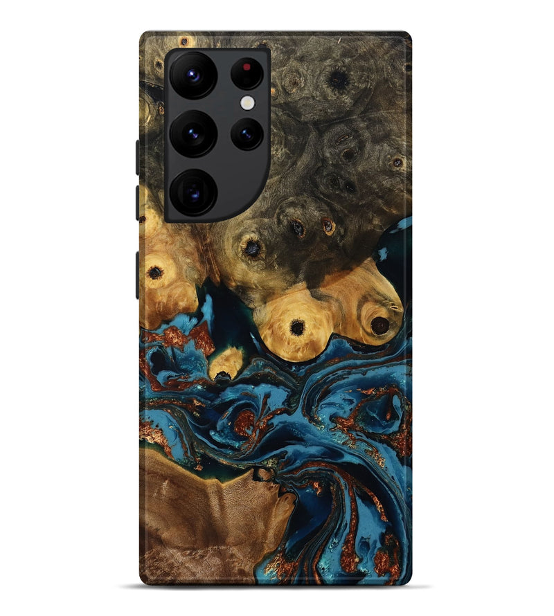 Galaxy S22 Ultra Wood Live Edge Phone Case - Ainsley (Teal & Gold, 808663)