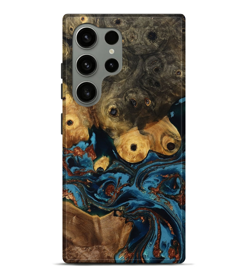 Galaxy S24 Ultra Wood Live Edge Phone Case - Ainsley (Teal & Gold, 808663)