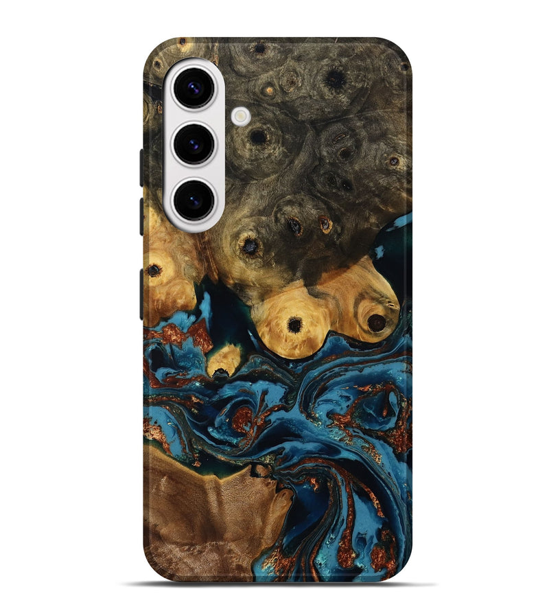 Galaxy S25 Plus Wood Live Edge Phone Case - Ainsley (Teal & Gold, 808663)