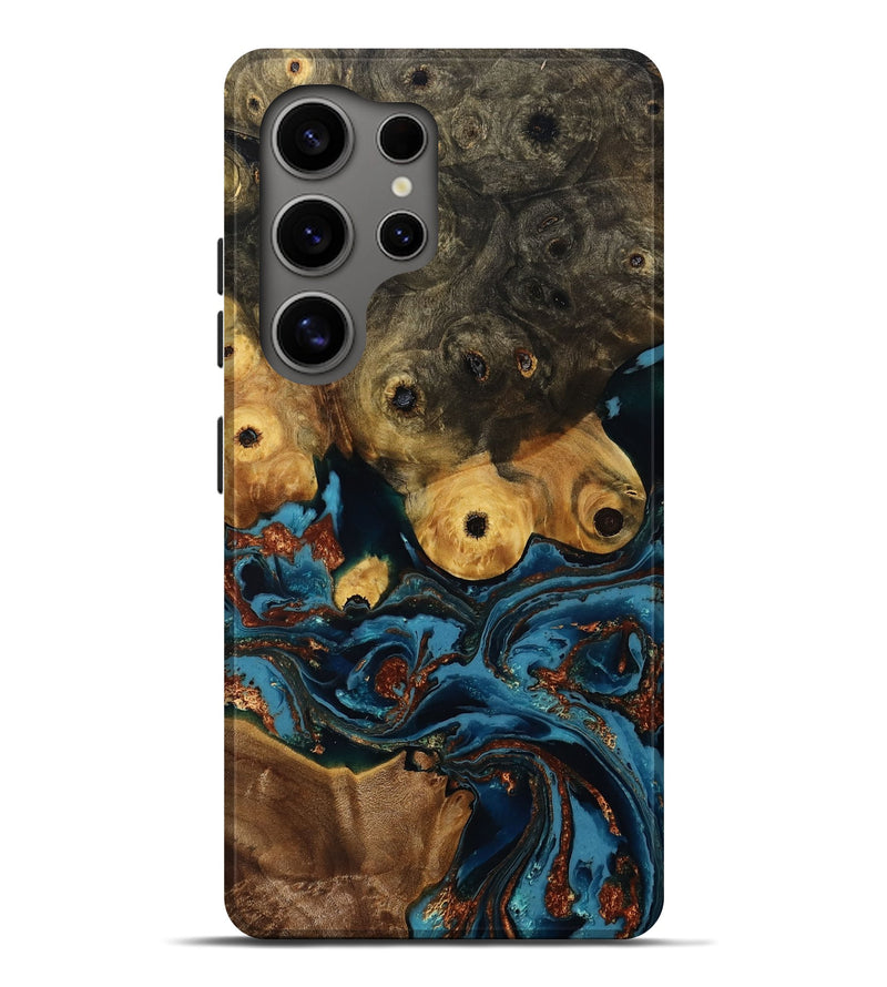 Galaxy S25 Ultra Wood Live Edge Phone Case - Ainsley (Teal & Gold, 808663)
