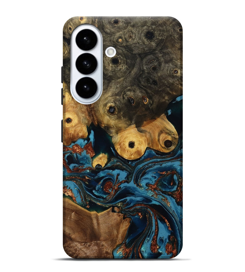 Galaxy S26 Plus Wood Live Edge Phone Case - Ainsley (Teal & Gold, 808663)