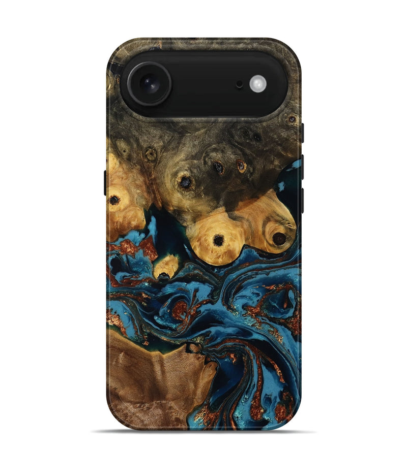 iPhone 17 Air Wood Live Edge Phone Case - Ainsley (Teal & Gold, 808663)
