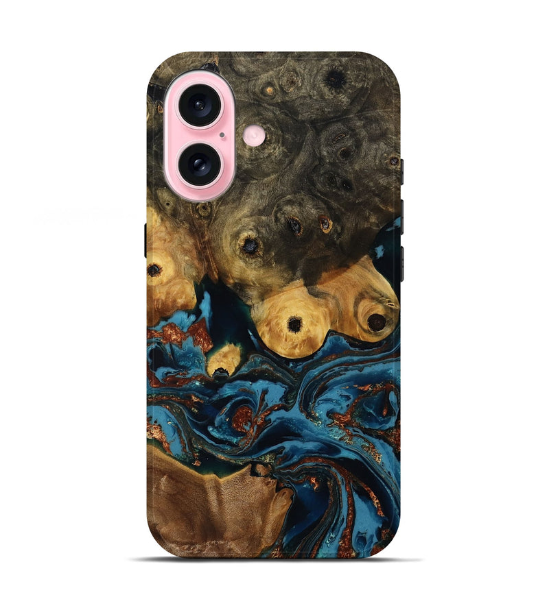 iPhone 17 Wood Live Edge Phone Case - Ainsley (Teal & Gold, 808663)