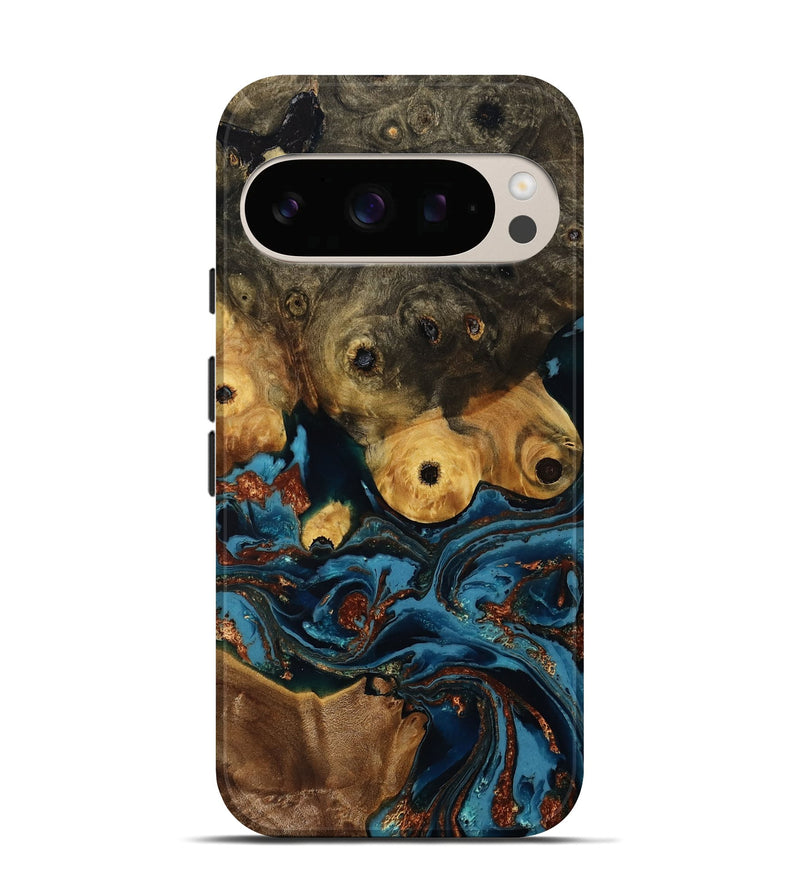 Pixel 10 Wood Live Edge Phone Case - Ainsley (Teal & Gold, 808663)