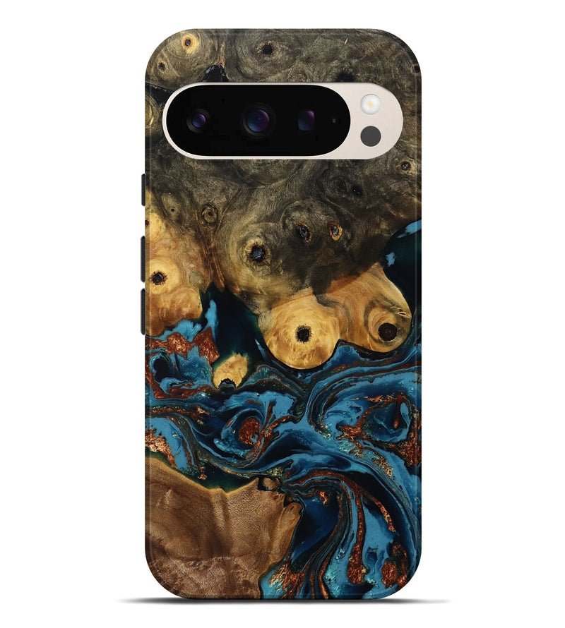 Pixel 10 Pro XL Wood Live Edge Phone Case - Ainsley (Teal & Gold, 808663)