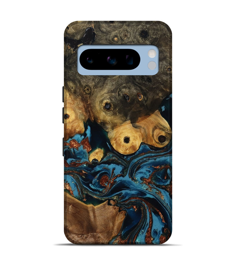 Pixel 8 Pro Wood Live Edge Phone Case - Ainsley (Teal & Gold, 808663)