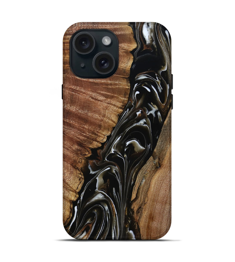 iPhone 15 Wood Live Edge Phone Case - Julie (Black & White, 808667)