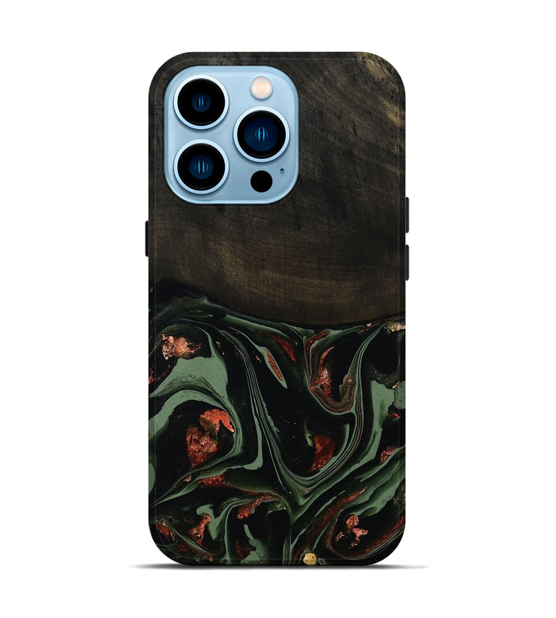 iPhone 14 Pro Wood Live Edge Phone Case - Mollie (Green, 808673)