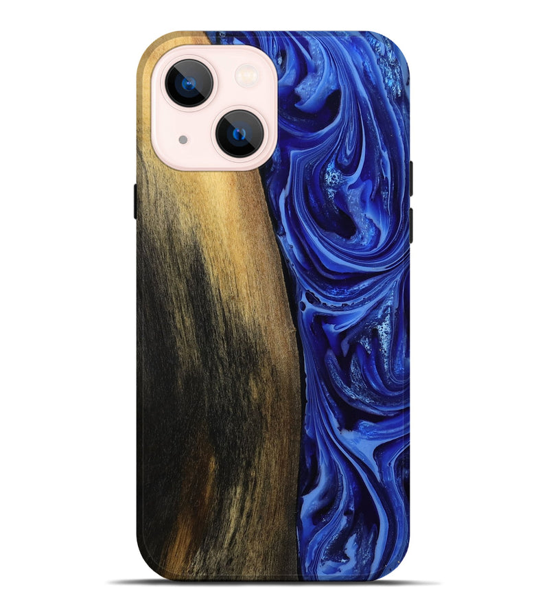 iPhone 14 Plus Wood Live Edge Phone Case - Zachery (Blue, 808675)