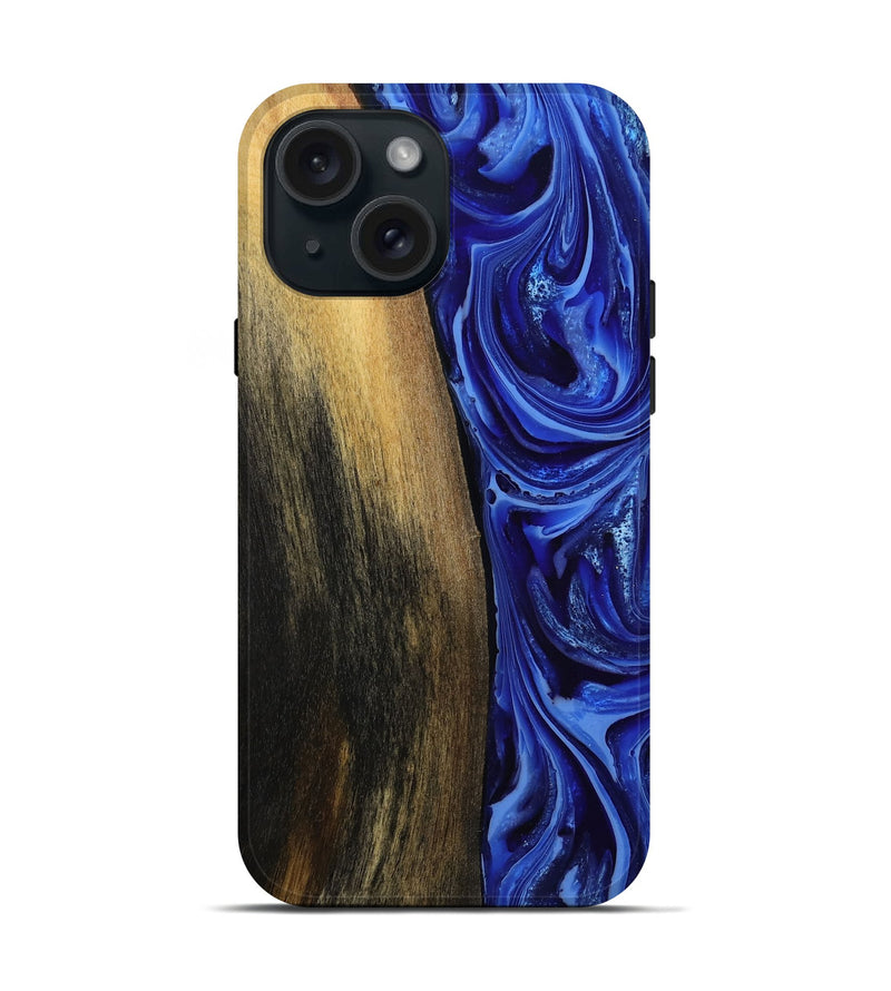 iPhone 15 Wood Live Edge Phone Case - Zachery (Blue, 808675)