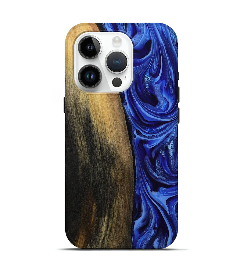 iPhone 15 Pro Wood Live Edge Phone Case - Zachery (Blue, 808675)