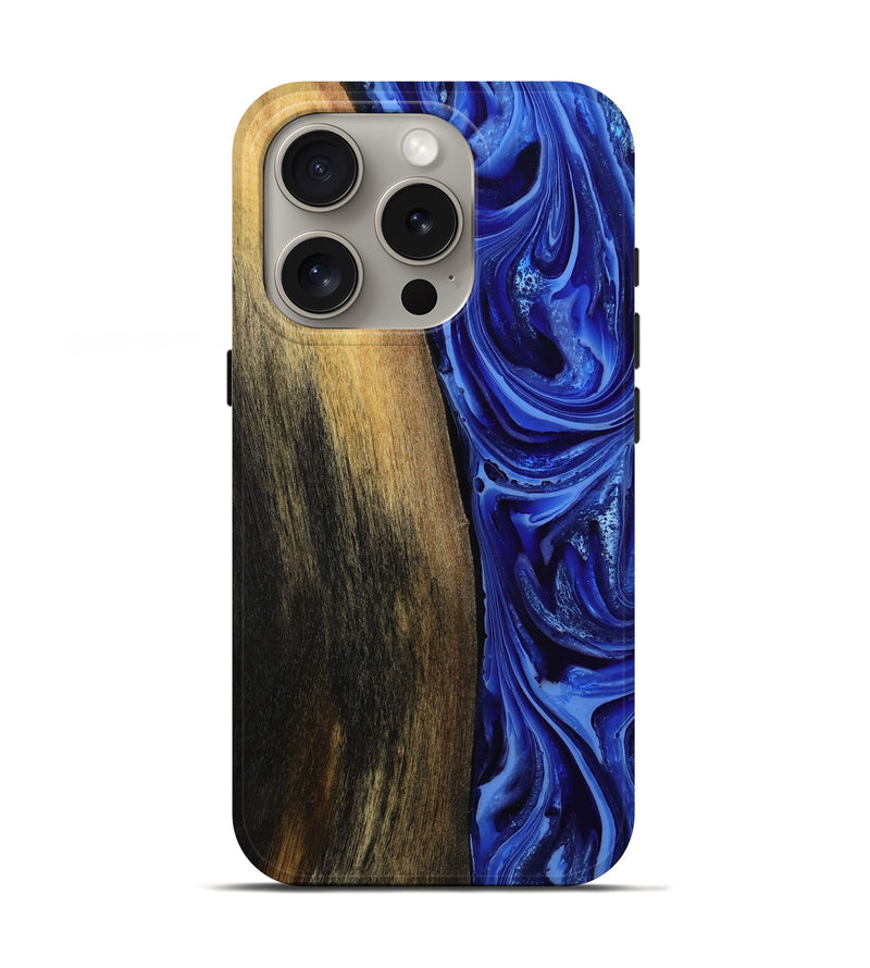 iPhone 16 Pro Wood Live Edge Phone Case - Zachery (Blue, 808675)