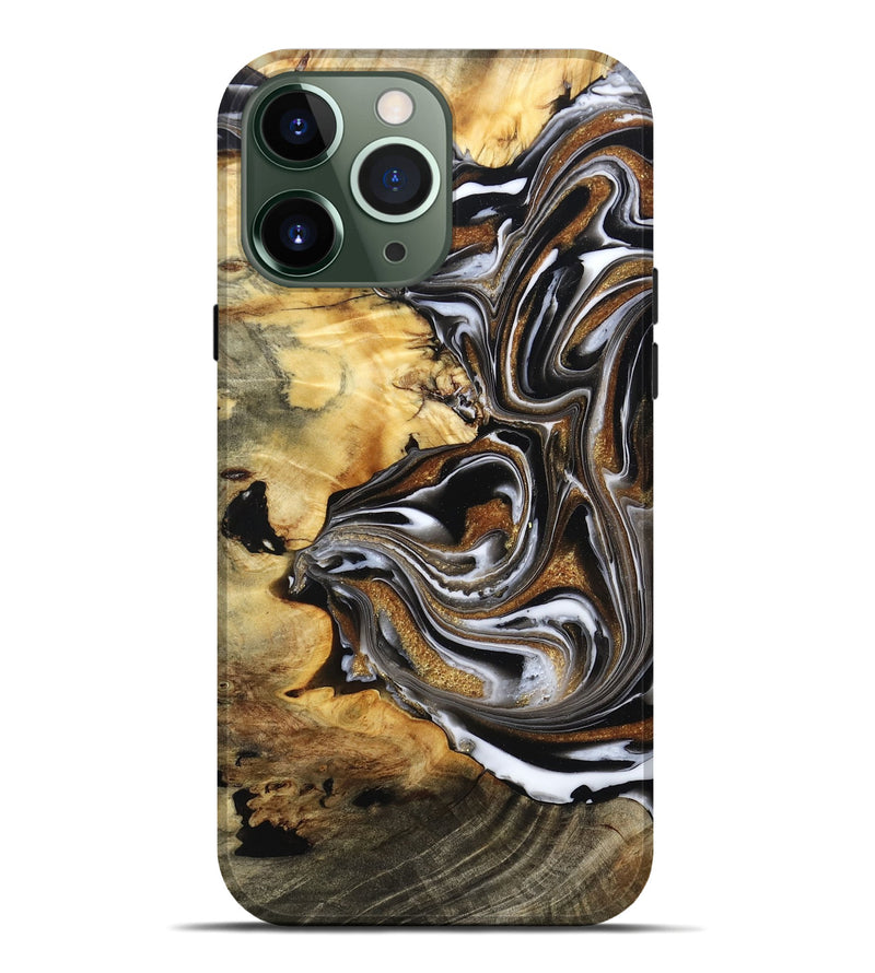 iPhone 13 Pro Max Wood Live Edge Phone Case - Brice (Black & White, 808676)