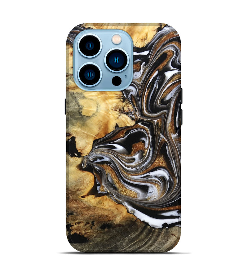 iPhone 14 Pro Wood Live Edge Phone Case - Brice (Black & White, 808676)