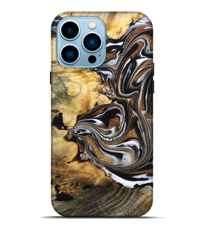 iPhone 14 Pro Max Wood Live Edge Phone Case - Brice (Black & White, 808676)