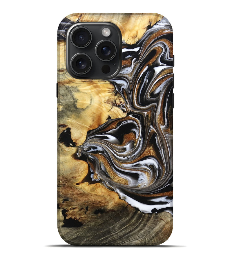 iPhone 16 Pro Max Wood Live Edge Phone Case - Brice (Black & White, 808676)