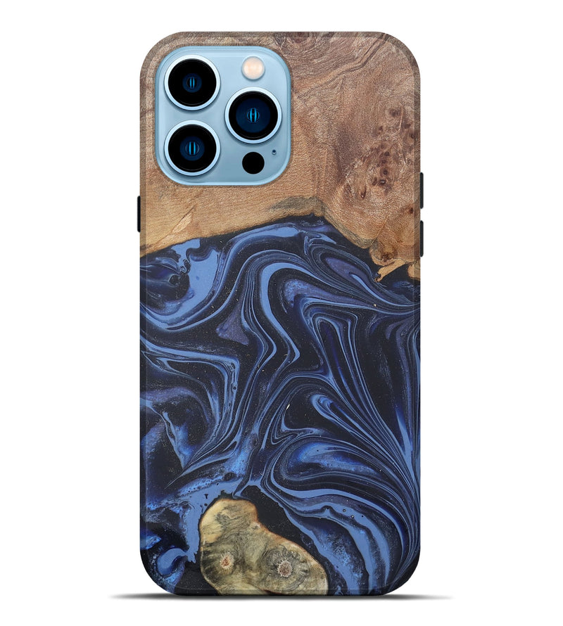 iPhone 14 Pro Max Wood Live Edge Phone Case - Herbert (Blue, 808678)