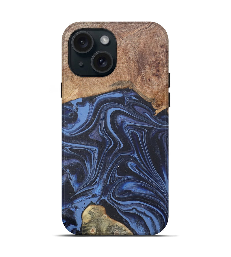 iPhone 15 Wood Live Edge Phone Case - Herbert (Blue, 808678)