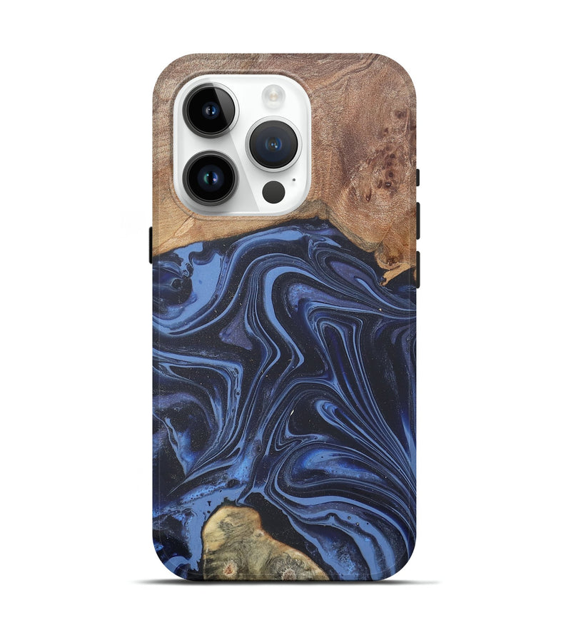 iPhone 15 Pro Wood Live Edge Phone Case - Herbert (Blue, 808678)