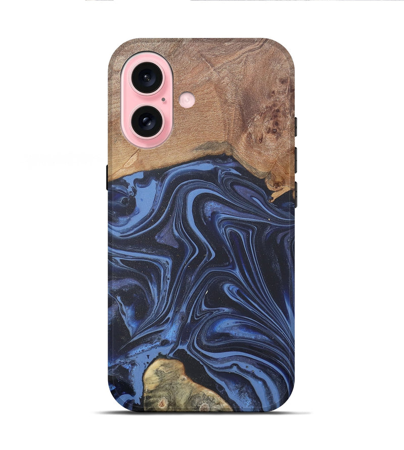 iPhone 16 Wood Live Edge Phone Case - Herbert (Blue, 808678)