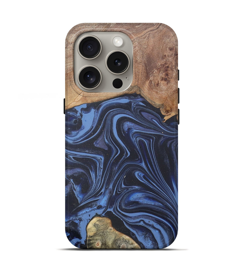 iPhone 16 Pro Wood Live Edge Phone Case - Herbert (Blue, 808678)