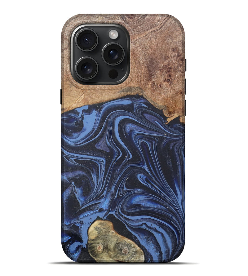 iPhone 16 Pro Max Wood Live Edge Phone Case - Herbert (Blue, 808678)