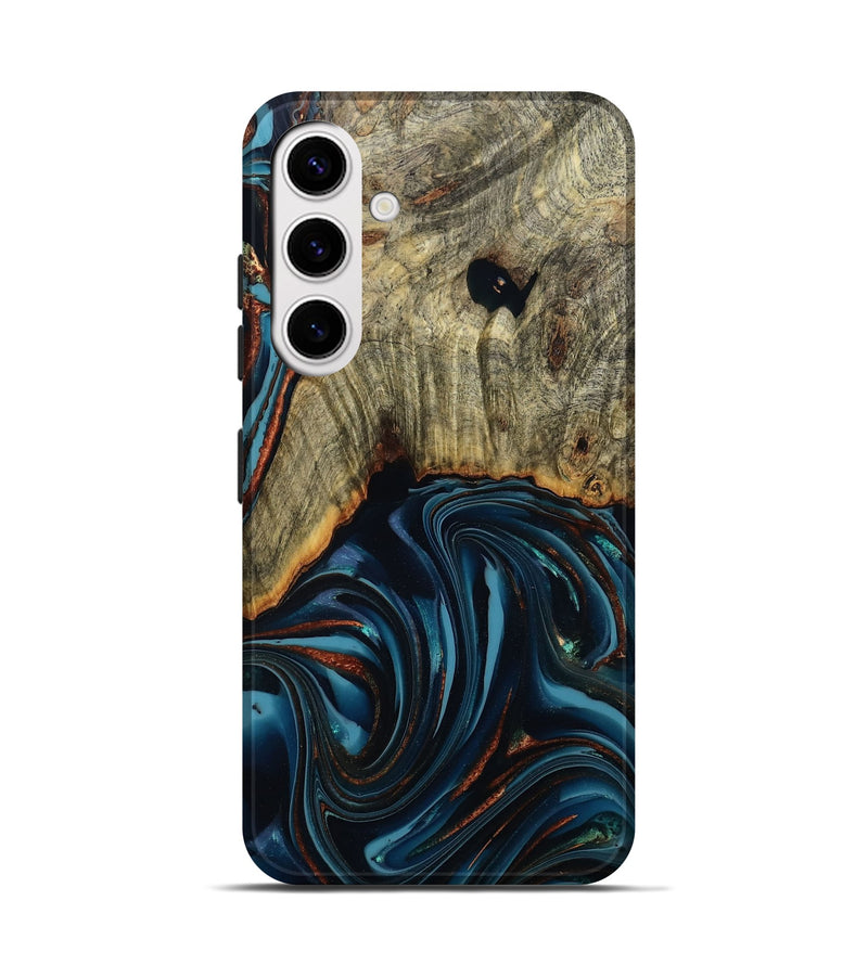 Galaxy S25 Wood Live Edge Phone Case - Westley (Teal & Gold, 808680)