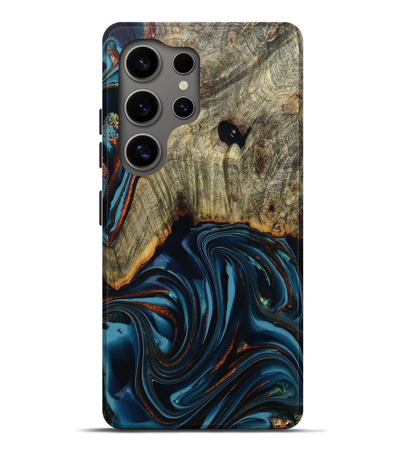 Galaxy S25 Ultra Wood Live Edge Phone Case - Westley (Teal & Gold, 808680)