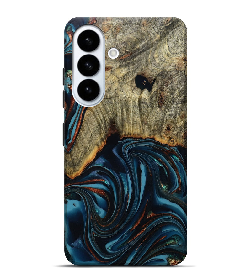 Galaxy S26 Plus Wood Live Edge Phone Case - Westley (Teal & Gold, 808680)