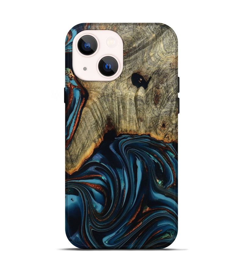 iPhone 14 Wood Live Edge Phone Case - Westley (Teal & Gold, 808680)