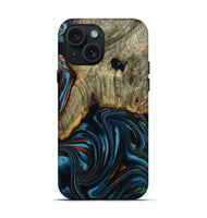 iPhone 15 Wood Live Edge Phone Case - Westley (Teal & Gold, 808680)