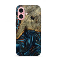 iPhone 16 Wood Live Edge Phone Case - Westley (Teal & Gold, 808680)