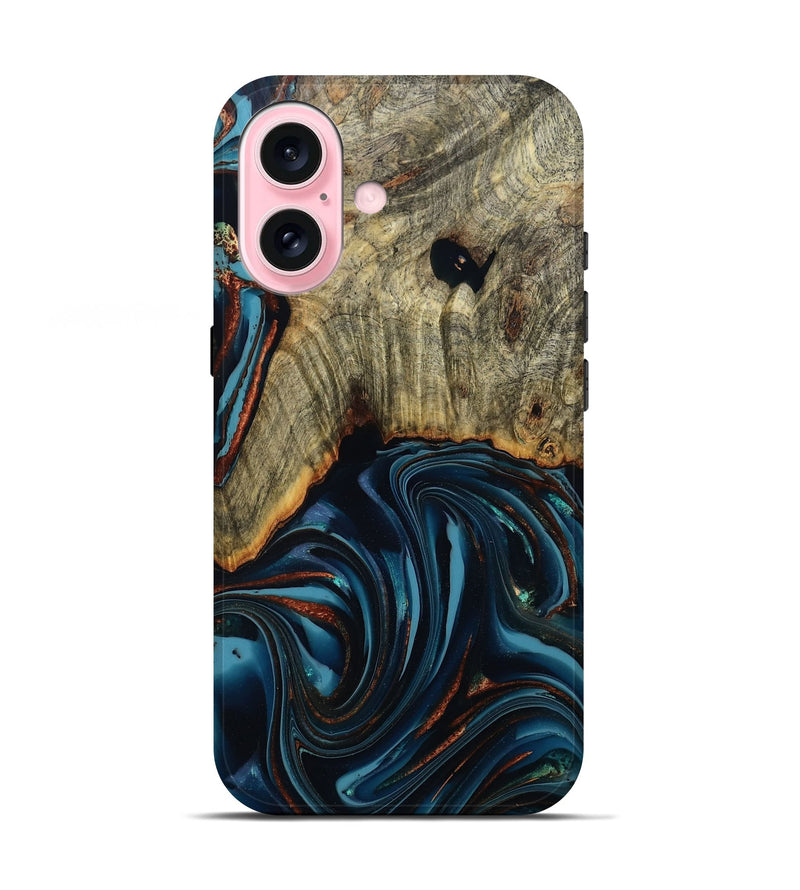 iPhone 17 Wood Live Edge Phone Case - Westley (Teal & Gold, 808680)