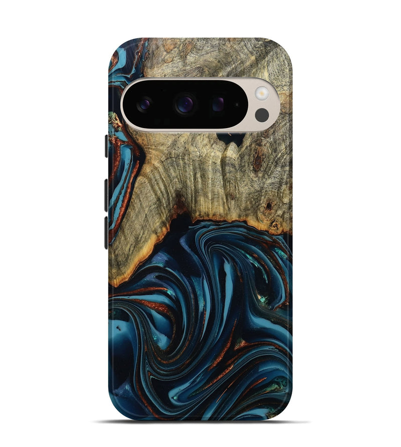 Pixel 10 Wood Live Edge Phone Case - Westley (Teal & Gold, 808680)